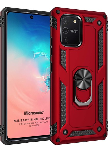 Samsung Galaxy A91 Kılıf Military Ring Holder Kırmızı fiyatları