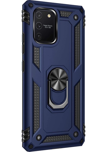 Samsung Galaxy A91 Kılıf Military Ring Holder Lacivert