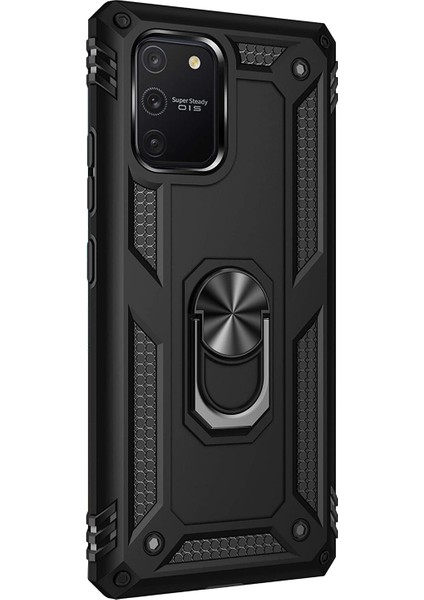 Samsung Galaxy A91 Kılıf Military Ring Holder Siyah