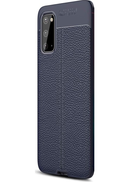 Samsung Galaxy S20 Kılıf Deri Dokulu Silikon Lacivert