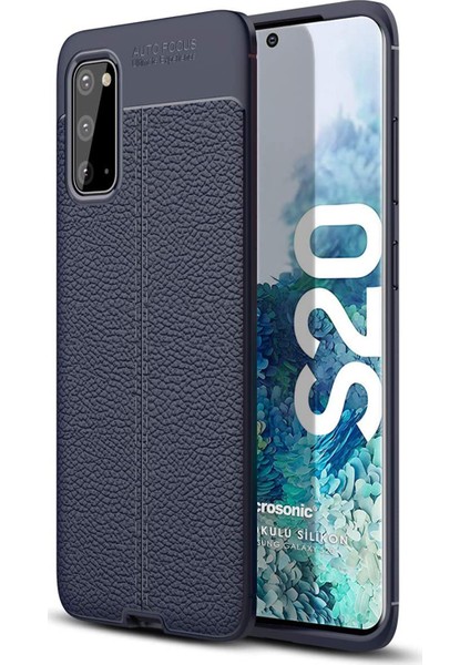 Samsung Galaxy S20 Kılıf Deri Dokulu Silikon Lacivert
