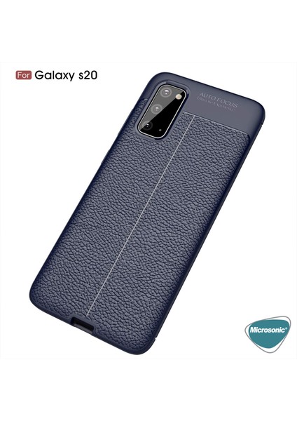 Samsung Galaxy S20 Kılıf Deri Dokulu Silikon Lacivert