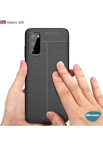 Samsung Galaxy S20 Kılıf Deri Dokulu Silikon Lacivert