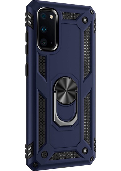 Samsung Galaxy S20 Kılıf Military Ring Holder Lacivert