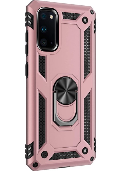 Samsung Galaxy S20 Kılıf Military Ring Holder Rose Gold