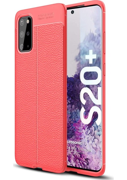 Samsung Galaxy S20 Plus Kılıf Deri Dokulu Silikon Kırmızı