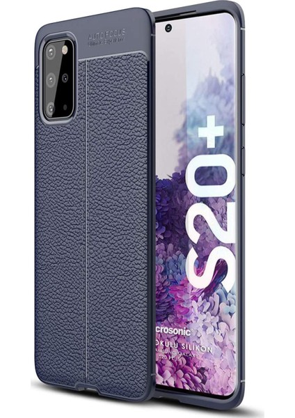 Samsung Galaxy S20 Plus Kılıf Deri Dokulu Silikon Lacivert