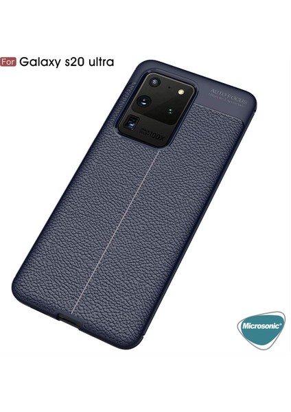 Samsung Galaxy S20 Ultra Kılıf Deri Dokulu Silikon Lacivert