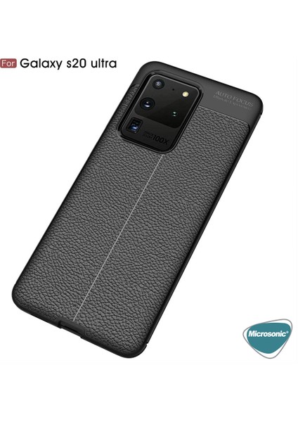 Samsung Galaxy S20 Ultra Kılıf Deri Dokulu Silikon Siyah