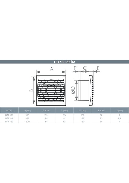 Fan Baf Banyo ve Tuvalet Wc Aspiratörü Fanı Beyaz 150 mm
