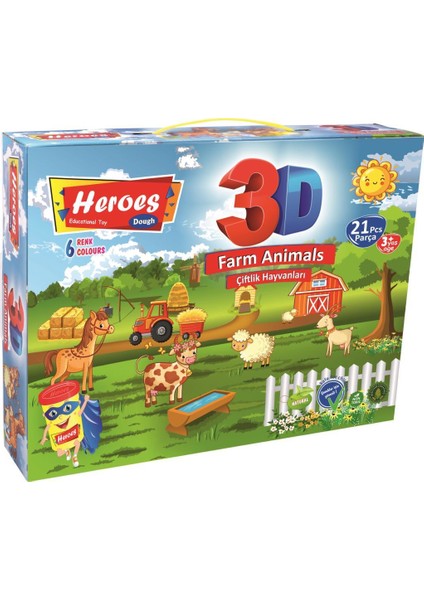 3D Çiftlik Hayvanları 6 Renkli Oyun Hamuru ERN-570