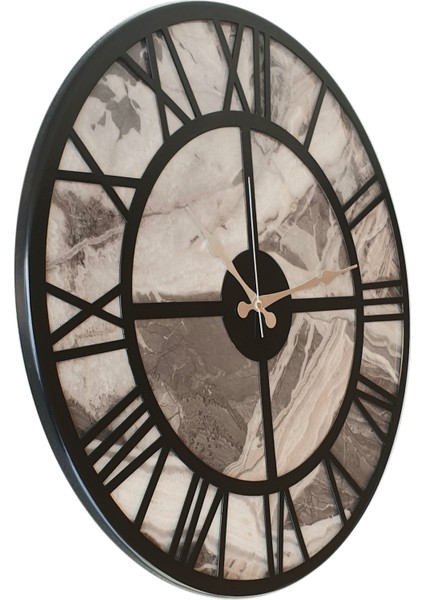 Mermer Desenli Metal Duvar Saati