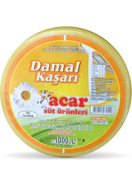 Acar Süt Damal Kaşar Peynir - 1 kg.