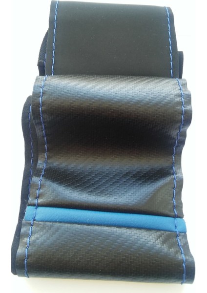 Yüzüklü - Karbon Model Mavi Dikişli Oto Direksiyon Kılıfı