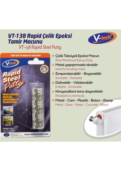 VT-138 Rapid Putty Takviyeli Epoksi Macun Metal Yapıştırıcı 56 gr modelleri