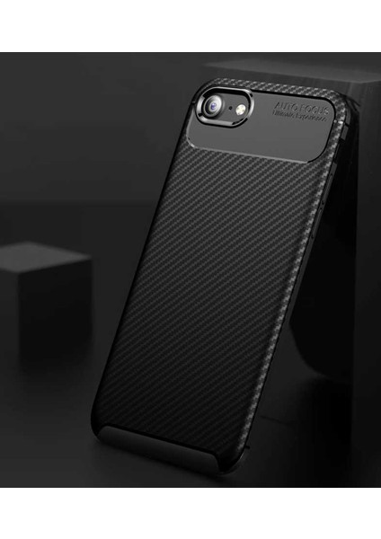 Apple iPhone SE 2022 / iPhone SE 2020 / iPhone 8 / iPhone 7 Kılıf Rugged Armor Karbon Desenli Lüx Negro Silikon Arka Kapak Kahverengi