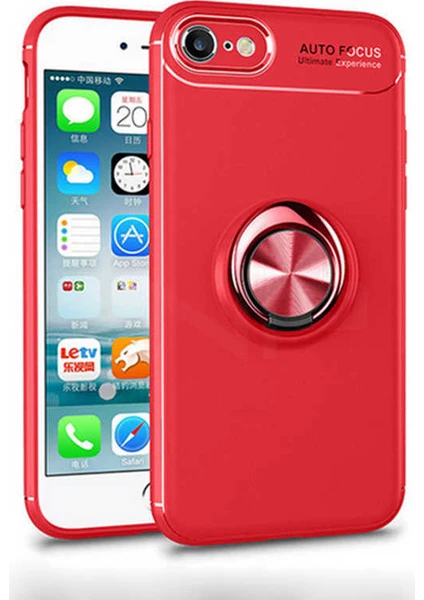 Case 4U Apple iPhone SE 2020 Kılıf Autofocus Shockprof Ravel Yüzüklü Standlı Slikon Kapak Kırmızı