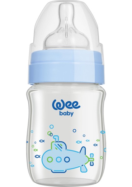 Wee Baby Klasik Plus 120 ML Geniş Ağızlı Isıya Dayanıklı Cam Biberon  - Mavi