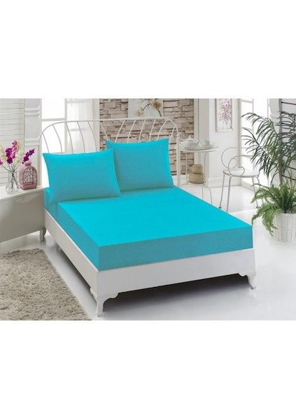 Battal Boy Penye Lastikli Çarşaf 180 x 200 Cm Turkuaz