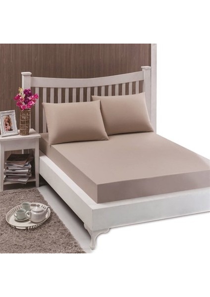 Tek Kişilik Penye Lastikli Çarşaf 100 x 200 Cm Sütlü Kahve