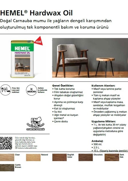Hardwax Oil Doğal Bakım ve Koruma Ürünü Natural 500 ml fiyatları
