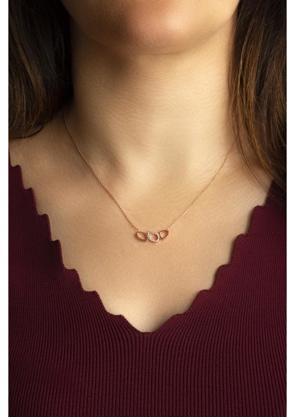 Yapraklı Çember Zirkon Kolye Rose
