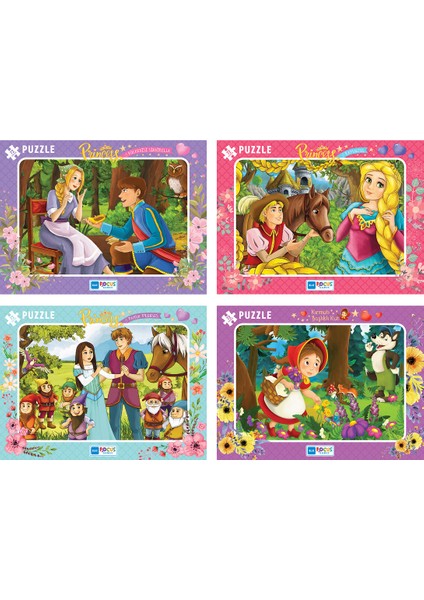 Frame Puzzle - 4'lü Set - Princess Külkedisi Sindirella + Rapunzel + Pamuk Prenses + Kırmızı Başlıklı Kız