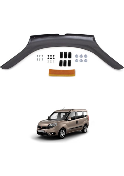Fiat Doblo Ön Kaput Koruyucu Rüzgarlık Deflektör Akrilik ABS 4mm Parlak Siyah 2015 ve Sonrası