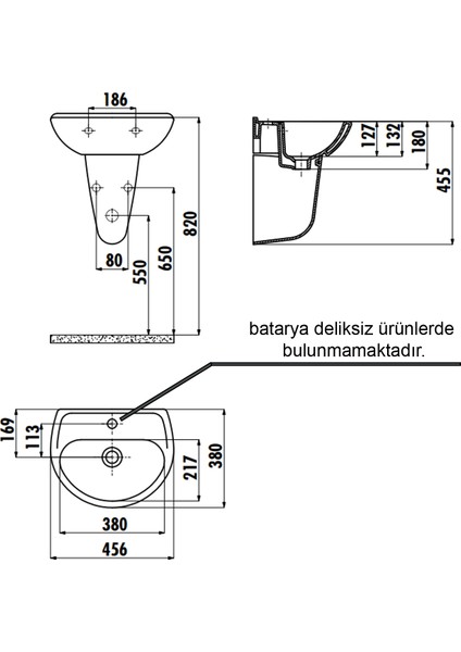 Creavıt TP145 Oval Yarım Ayak Lavabo 36X45 cm Beyaz