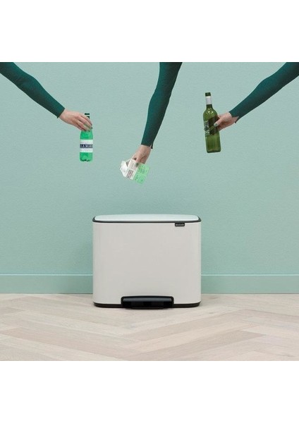 Çöp Kutusu İki Bölmeli 11 + 23 lt Bo Pedal Bin Beyaz