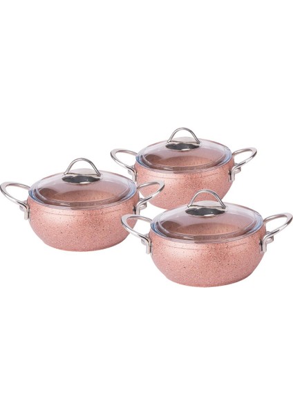 6 Parça Granit Güveç Set Rose Gold Sap