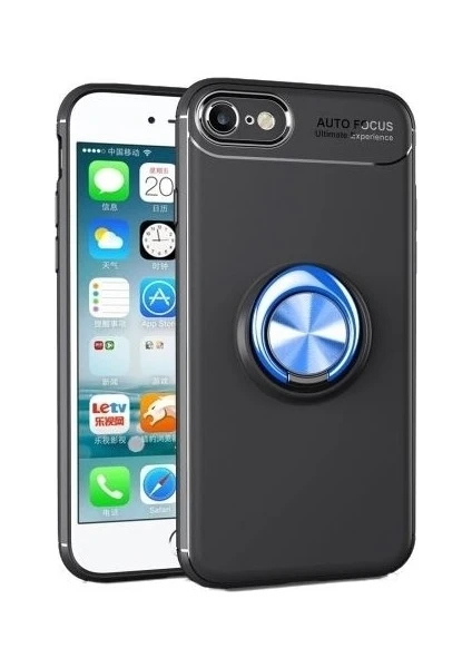 Tekno Grup Apple iPhone Se 2020 Kılıf Ultra Korumalı Yüzüklü Manyetik Ravel Silikon + Nano Ekran Koruyucu Siyah Mavi