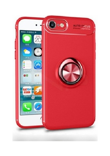 Apple iPhone Se 2020 Kılıf Ultra Korumalı Yüzüklü Manyetik Ravel Silikon + Tam Kaplayan 6D Nano Ekran Koruyucu Kırmızı