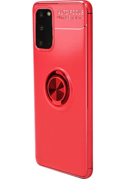 Samsung Galaxy S20 Kılıf Ultra Korumalı Yüzüklü Manyetik Ravel Silikon + Tam Kaplayan 6D Polymer Nano Ekran Koruyucu Kırmızı
