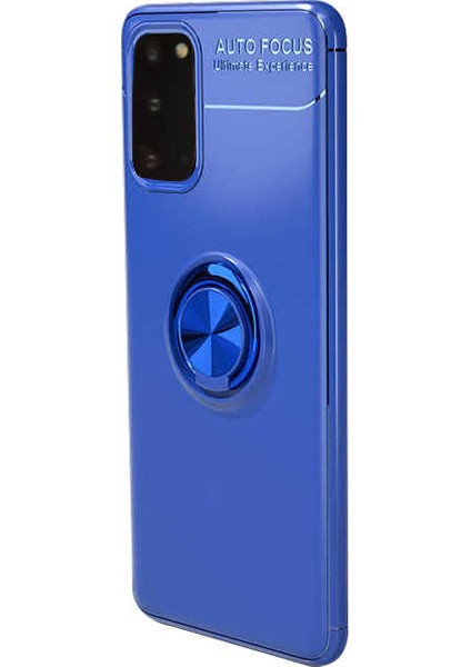 Samsung Galaxy S20 Kılıf Ultra Korumalı Yüzüklü Manyetik Ravel Silikon + Tam Kaplayan 6D Polymer Nano Ekran Koruyucu Lacivert