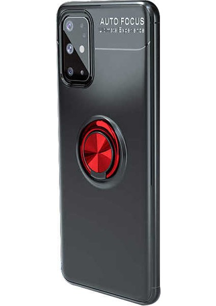 Samsung Galaxy S20 Plus Kılıf Ultra Korumalı Yüzüklü Manyetik Ravel Silikon + Tam Kaplayan 3D Cam Ekran Koruyucu Siyah Kırmızı