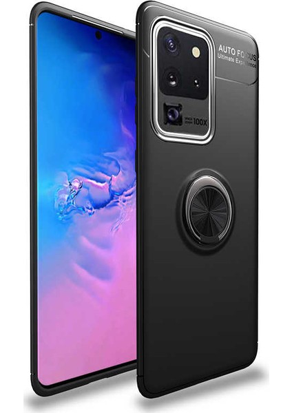 Samsung Galaxy S20 Ultra Kılıf Ultra Korumalı Yüzüklü Manyetik Ravel Silikon + 360 Full Body Ekran Koruyucu (Ön-Arka) Siyah