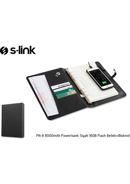 Pn-8 8000 Mah Powerbank Siyah 16GB Glash Bellek Bloknot