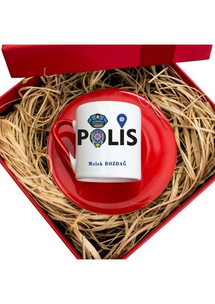 İsme Özel Hediyelik Türk Kahvesi Fincanı Seti Tasarım Kutulu - Polis