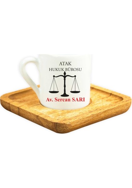 İsme Özel Ahşap Tepsili Fincan Seti - Adalet Terazisi