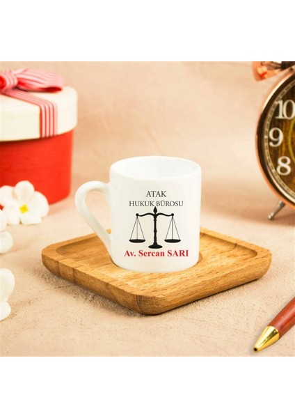 İsme Özel Ahşap Tepsili Fincan Seti - Adalet Terazisi fiyatları