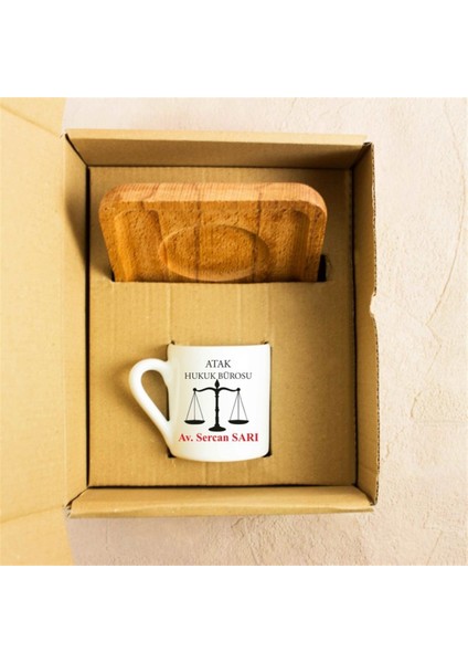 İsme Özel Ahşap Tepsili Fincan Seti - Adalet Terazisi modelleri