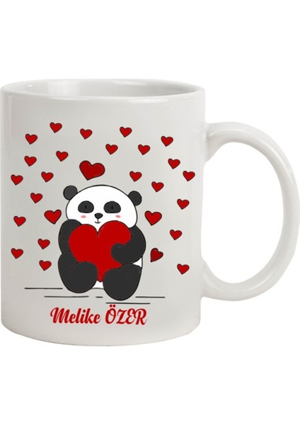 İsme Özel Tasarımlı Kupa Bardak - Kalpli Panda