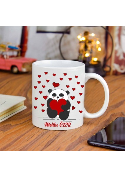 İsme Özel Tasarımlı Kupa Bardak - Kalpli Panda fiyatları