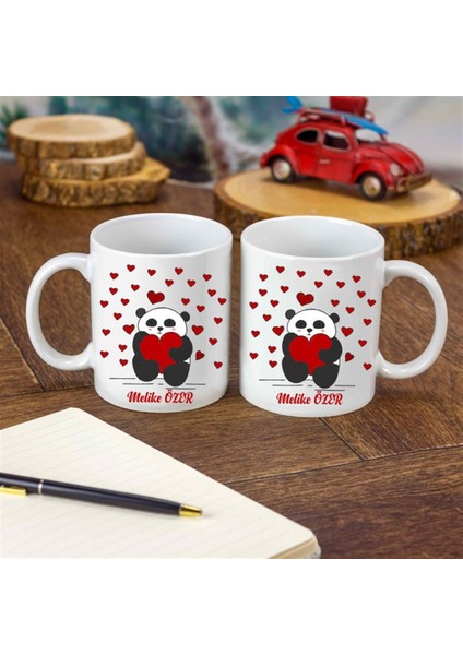 İsme Özel Tasarımlı Kupa Bardak - Kalpli Panda modelleri