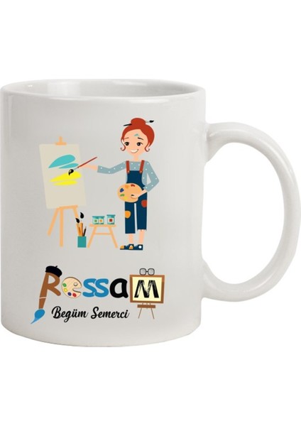 İsme Özel Kadın Ressam Temalı Kupa Bardak