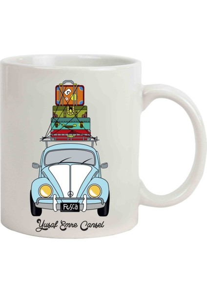 İsme Özel Nostaljik Mavi Vosvos Temalı Kupa Bardak