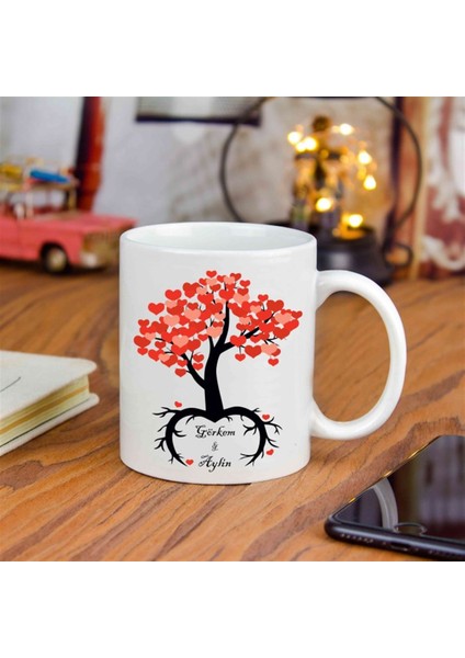 İsme Özel Kalpli Aşk Ağacı Temalı Kupa Bardak​​ fiyatları