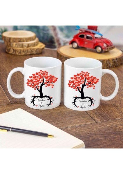 İsme Özel Kalpli Aşk Ağacı Temalı Kupa Bardak​​ modelleri