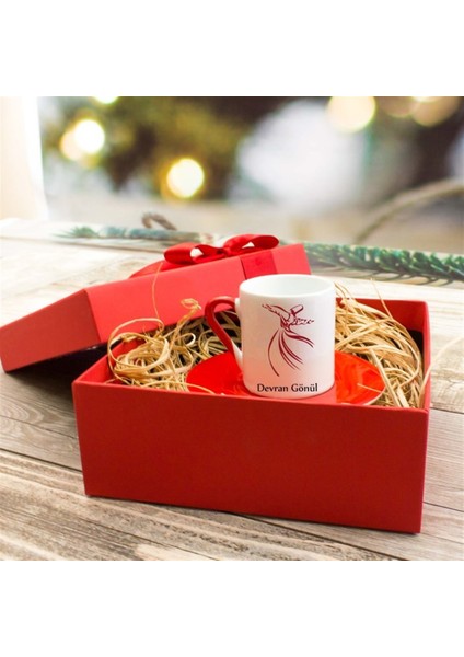 İsme Özel Hediyelik Türk Kahvesi Fincanı Seti Tasarım Kutulu - Semazen modelleri